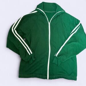 Green and white striped vintage zip up sweatshirt